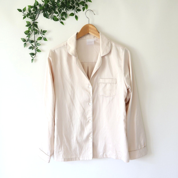 Plum Pretty Sugar Satin Button Front Collared Pajama Top S Small Champagne - Picture 1 of 4